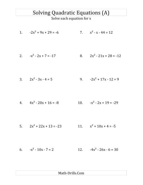 Solving Quadratic Equations for x with "a" Coefficients Between 4 and