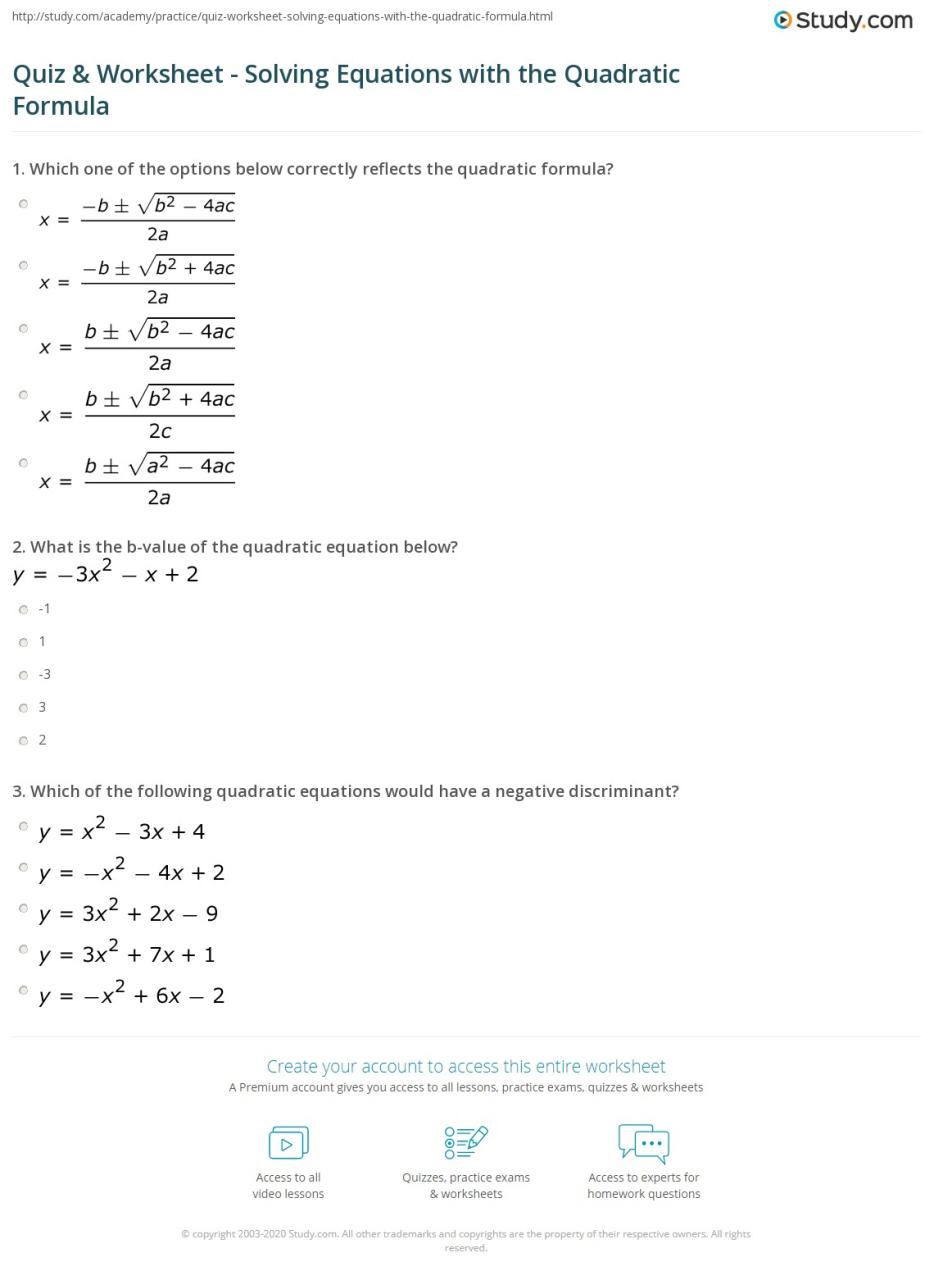 Solving Quadratic Equations Worksheet Pdf
