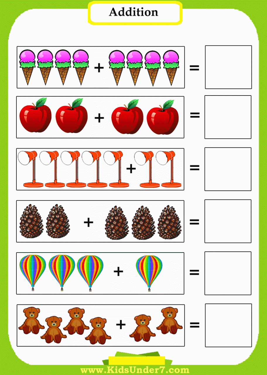 Learning Addition For Kindergarten Worksheets