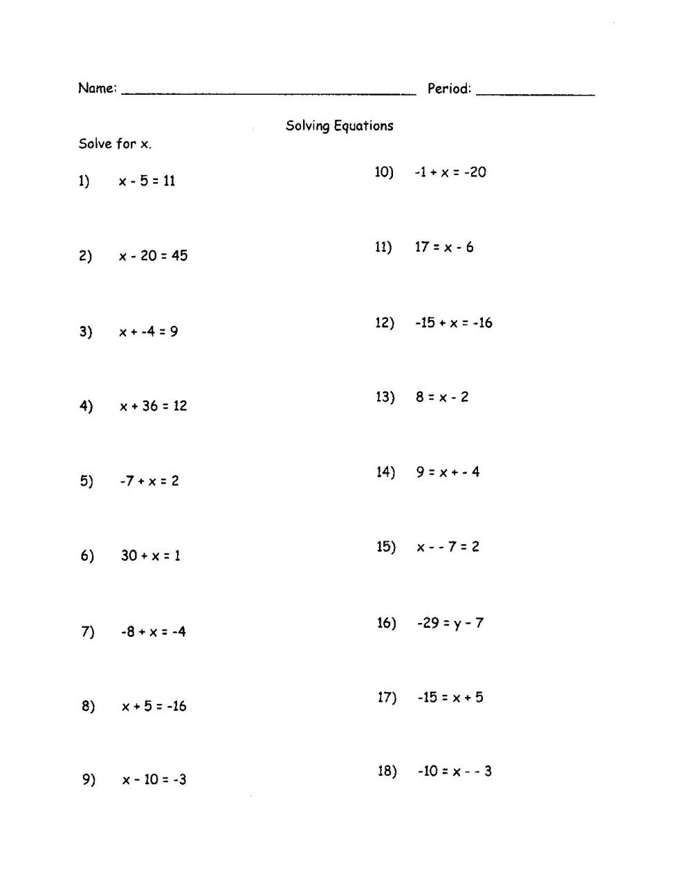 Two Step Equations With Rational Coefficients Worksheet solving one