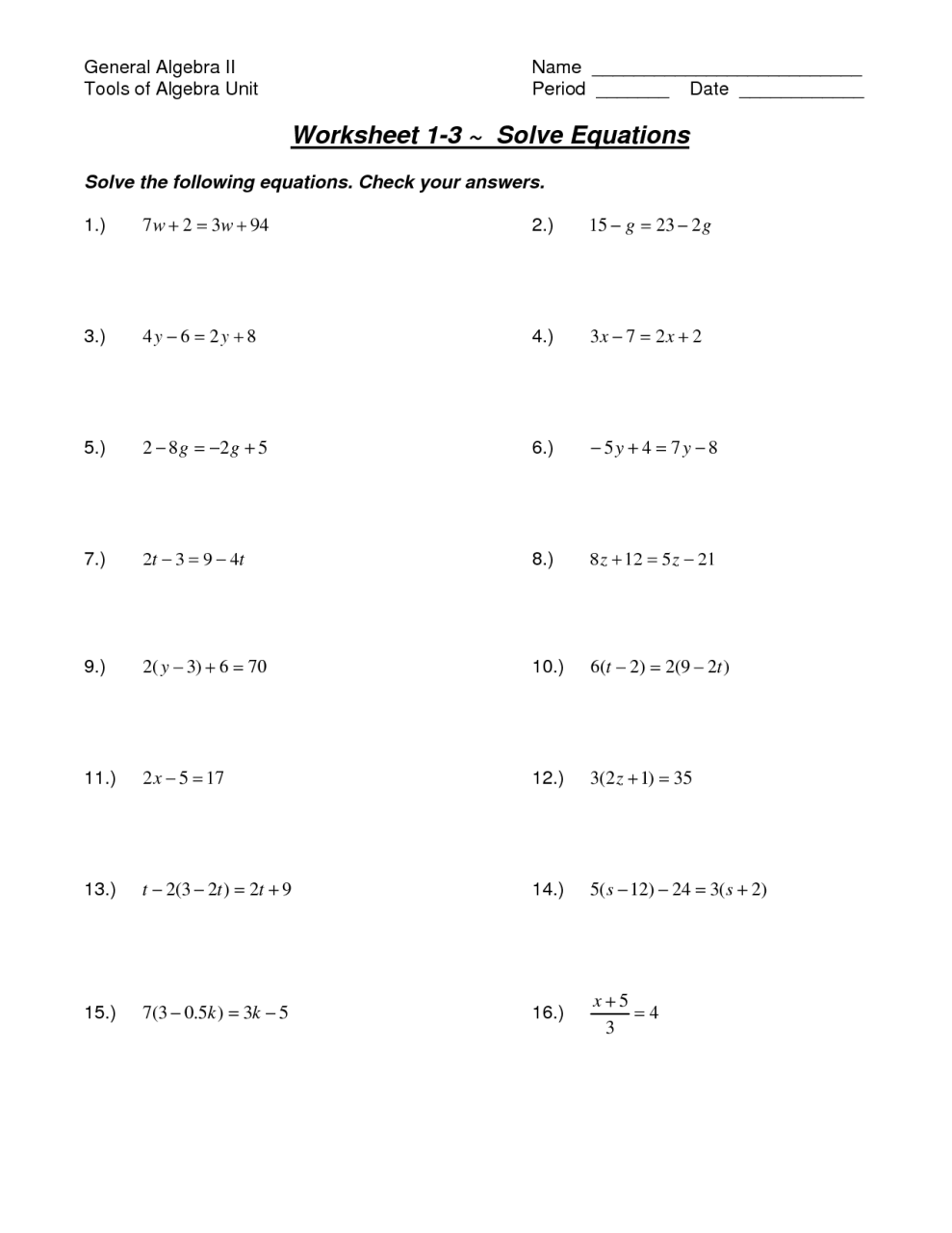 9 Best Images of TwoStep Equations Worksheets With Answer Key Two