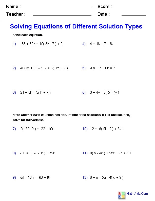 Solving Systems Of Equations By Elimination Worksheet Math Aids