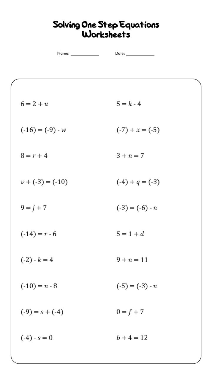 Solving One Step Equations And Inequalities Worksheet Pdf