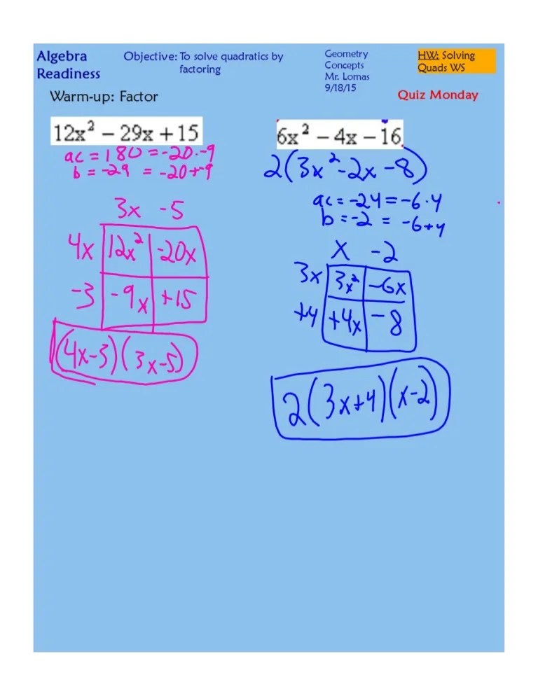 Quadratic Equation By Factoring Worksheet Pdf Tessshebaylo