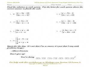 Solving Systems Of Equations By Substitution Answers Math Aids Com