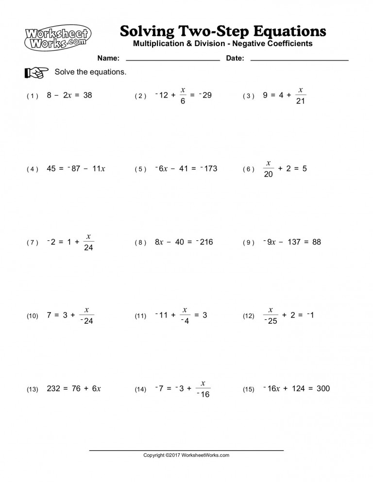 Solving Two Step Equations Answers Steps For Worksheet Pdf Algebra