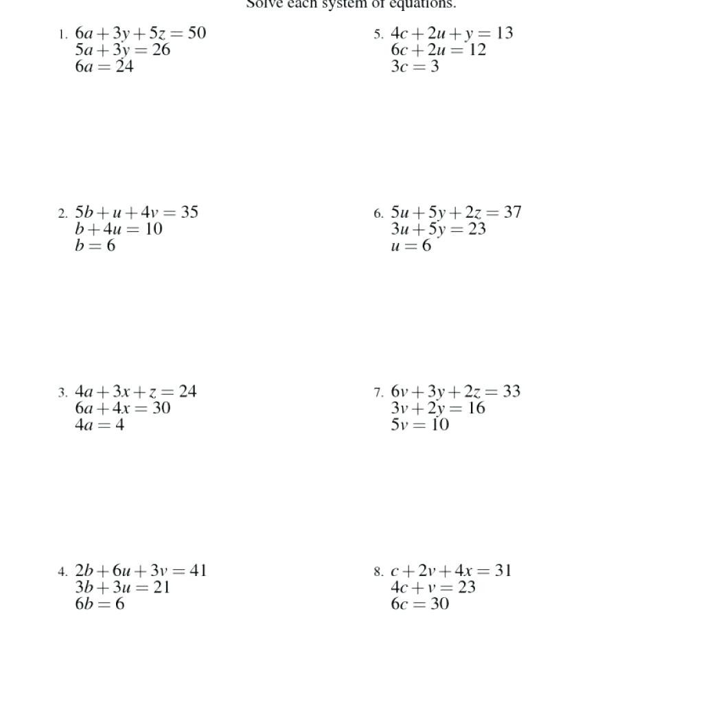 Solving Systems Of Equations By Substitution Algebra 1 Worksheet
