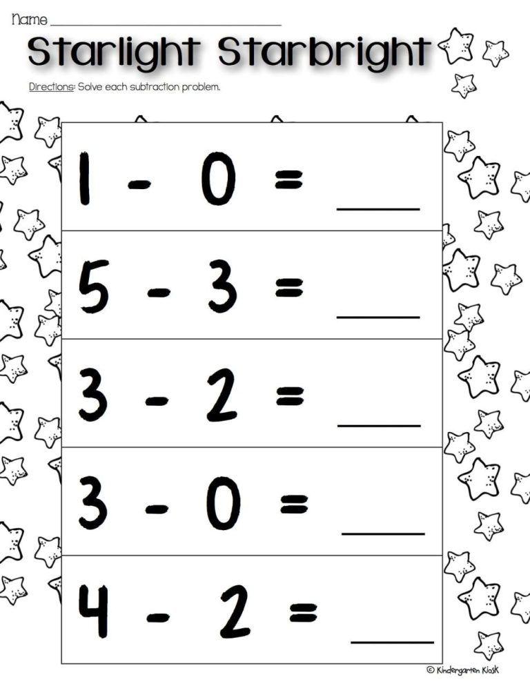 Math Worksheet Kindergarten Subtraction