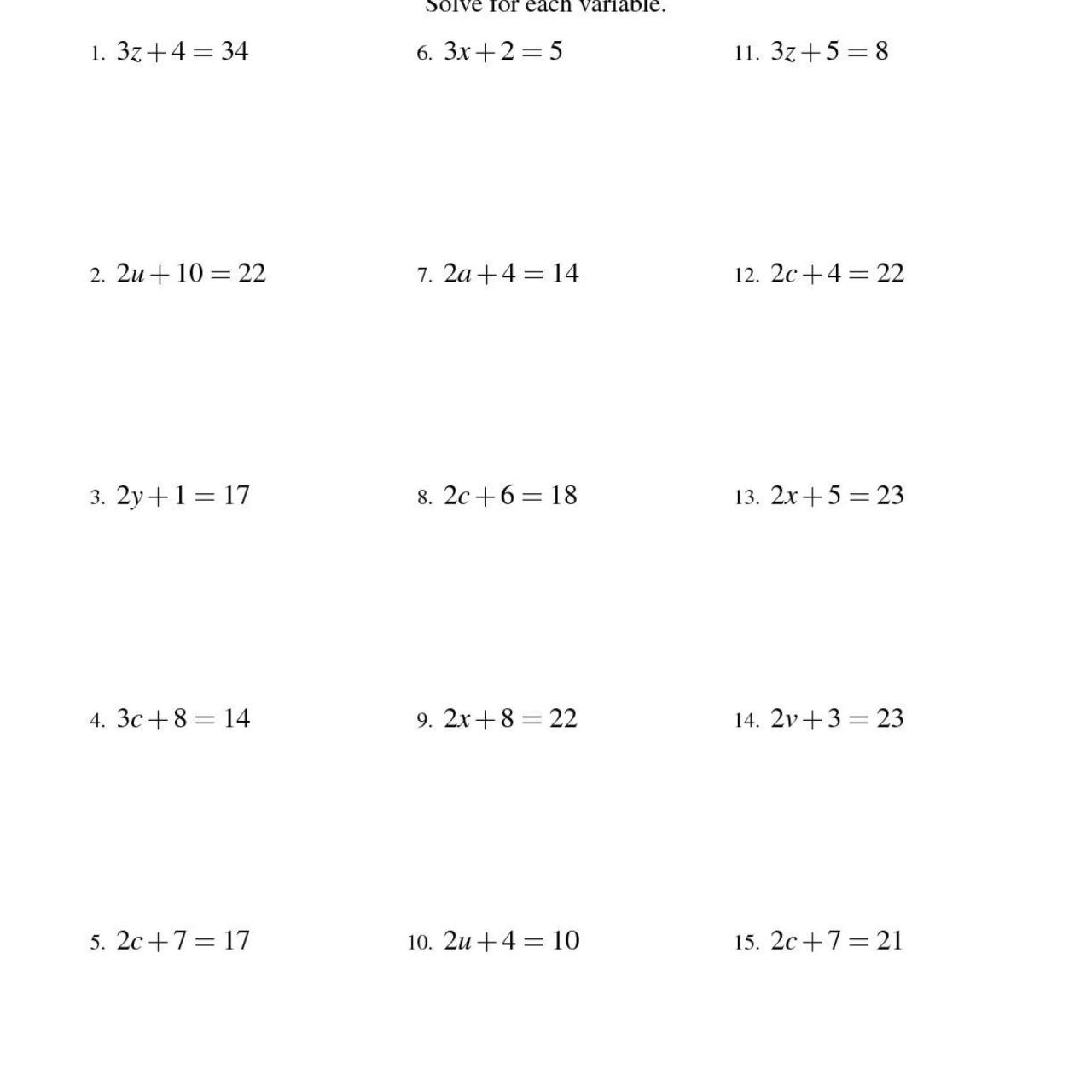 One Step Equation Worksheets Free