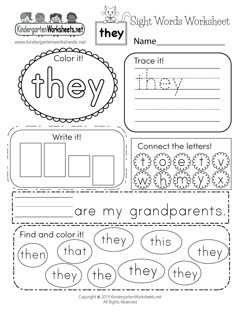 Free Worksheets For Kindergarten Sight Words