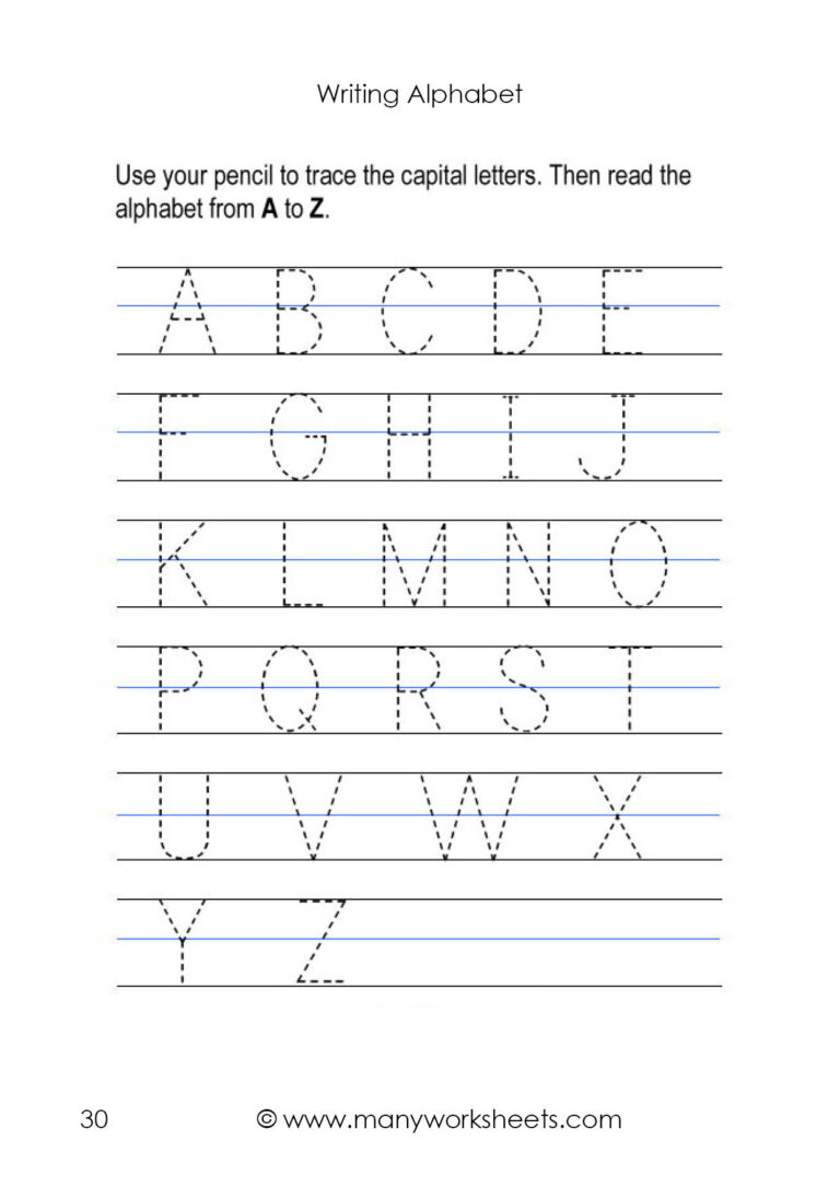 Letter az Tracing Worksheets for Kindergarten