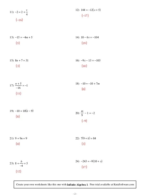 Multi Step Equations Worksheet Infinite Algebra 1 ws two step
