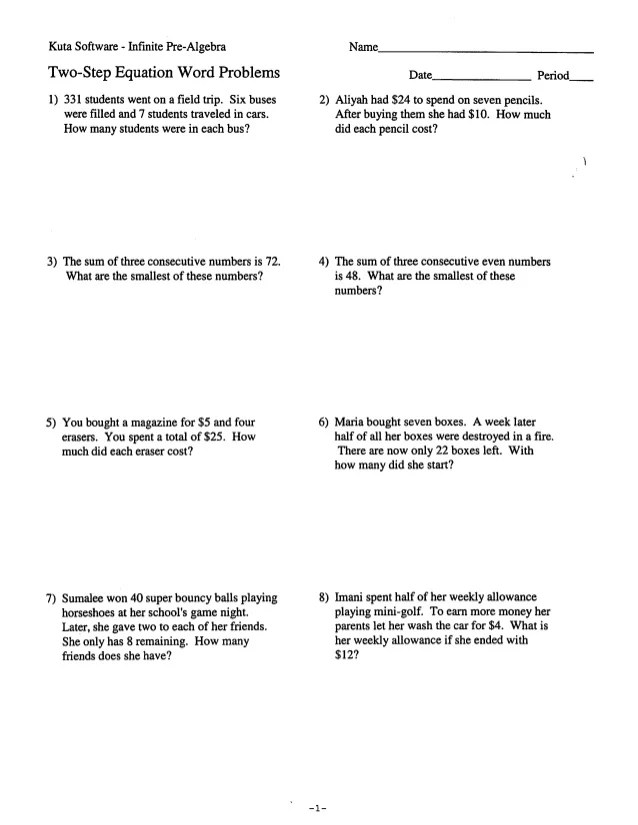 Solving Two Step Equations Worksheet 7Th Grade Pdf