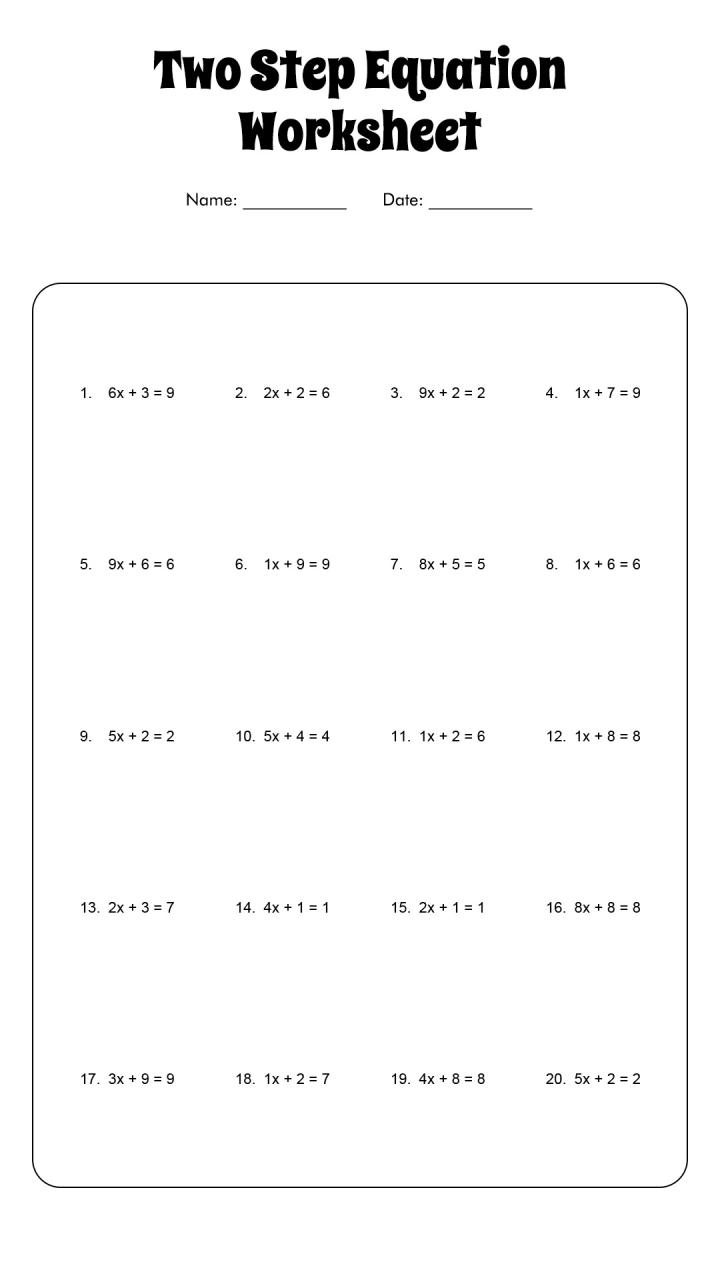 Two Step Equations Worksheets Algebra 1