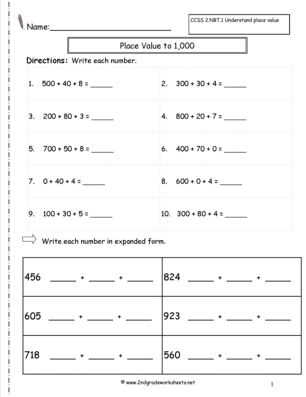 Free Printable Math Worksheets For 4Th Grade Place Value Printable