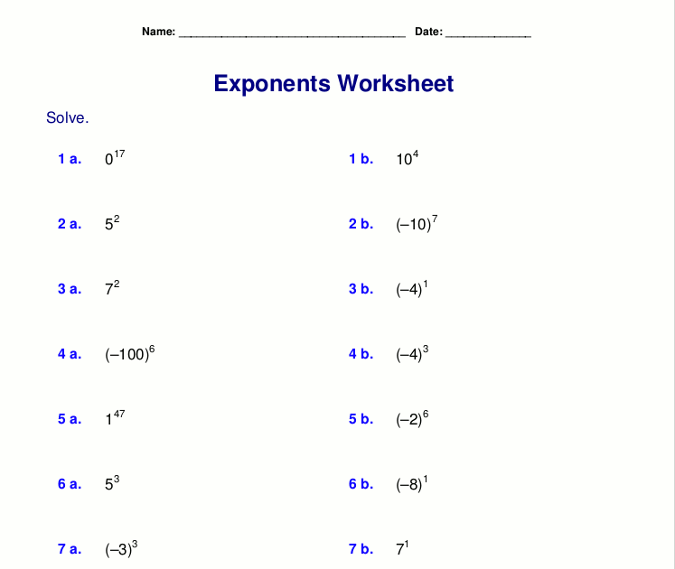 91 EXPONENTS WORKSHEETS GRADE 7 * Worksheet