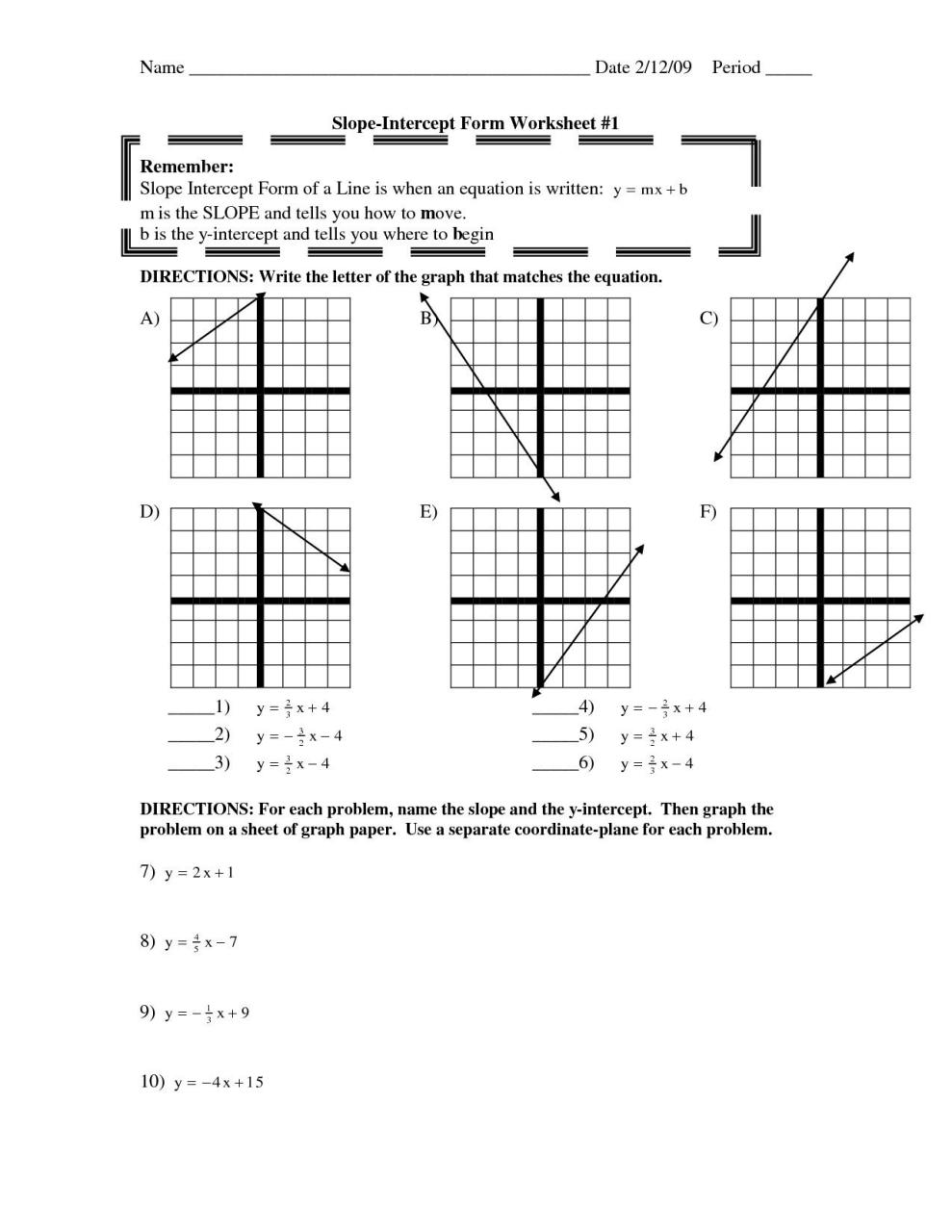 Writing And Graphing Linear Equations Worksheet Pdf