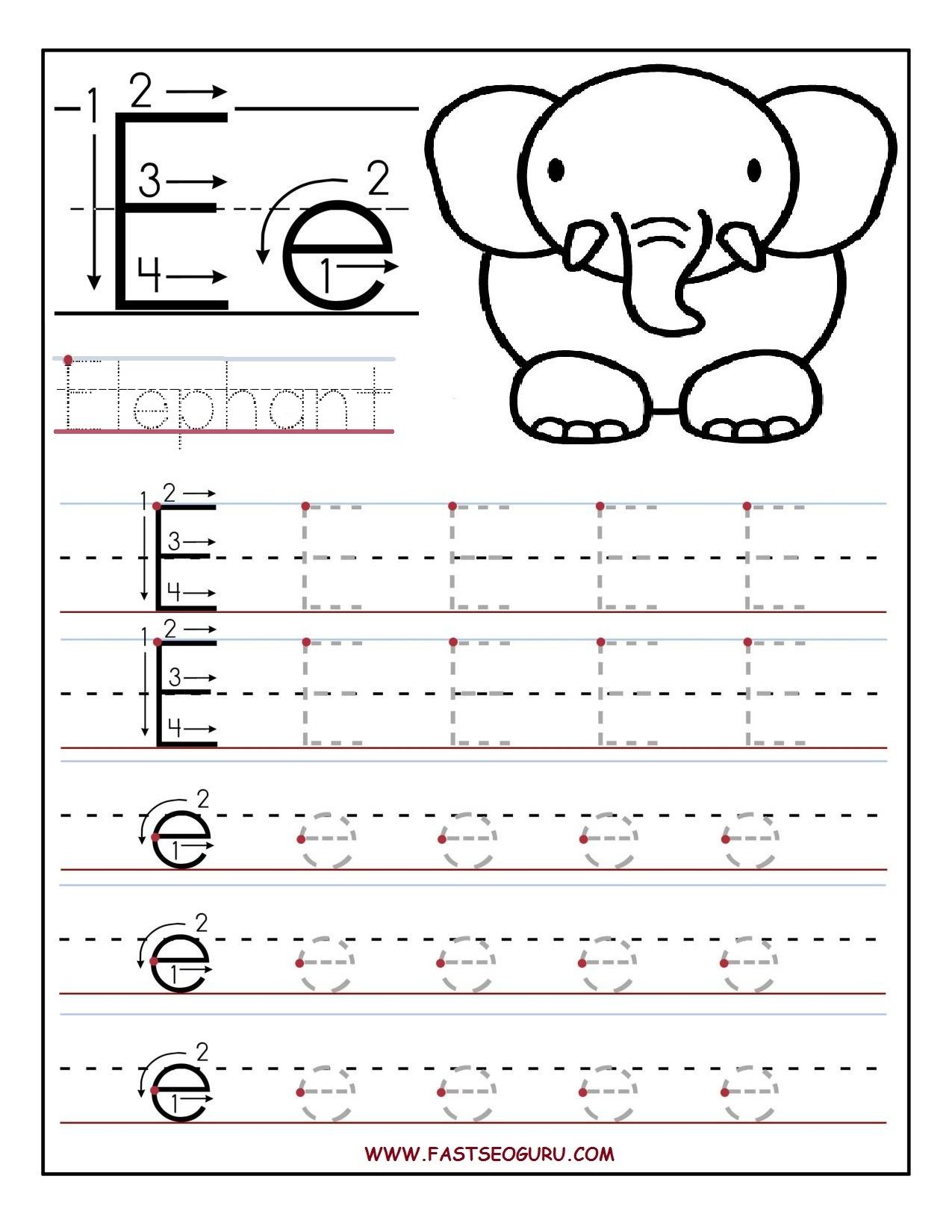 Tracing Letter E Worksheets For Preschool