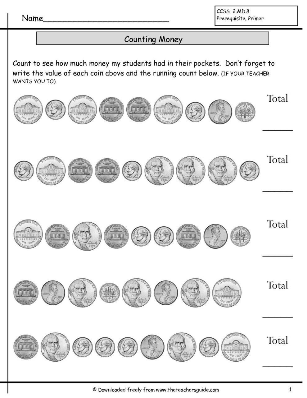 Free Printable Counting Money Worksheets Thekidsworksheet
