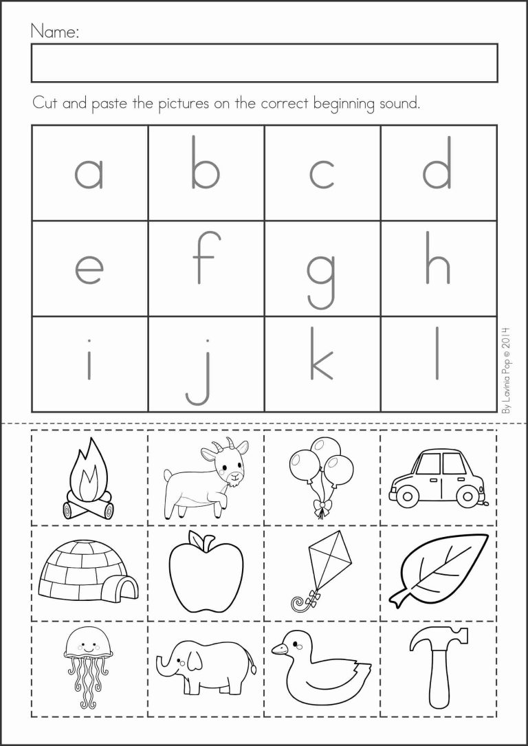 Kindergarten Beginning Sounds Worksheets Cut And Paste