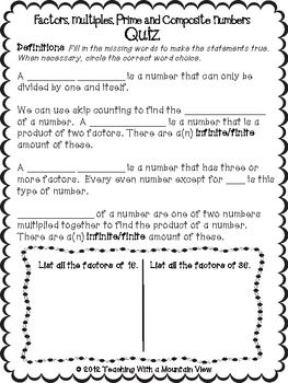 Answer Key Factors And Multiples Worksheet For Grade 4 With Answers