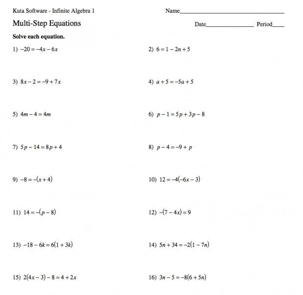 Algebra 1 Solving Multi Step Equations Worksheet Answers