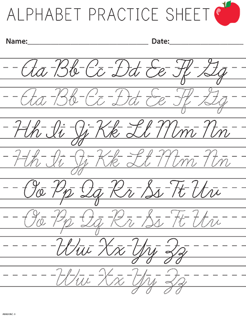 Alphabet Cursive Practice Sheets Printable