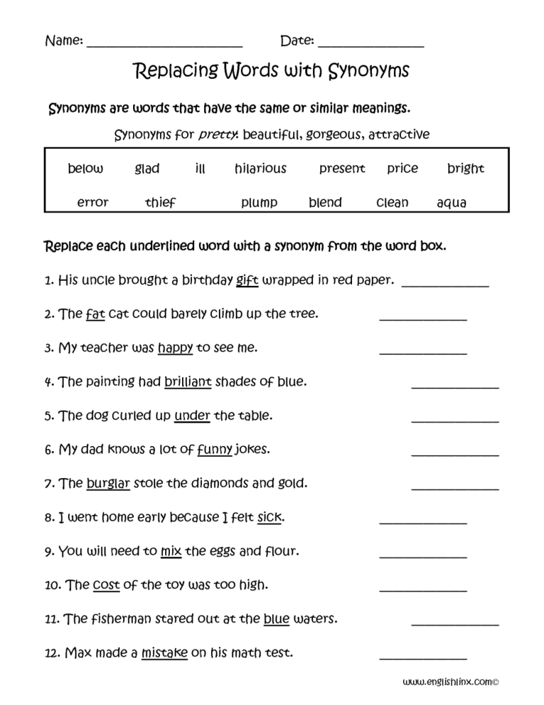 5th Grade Context Clues Synonyms And Antonyms Worksheets