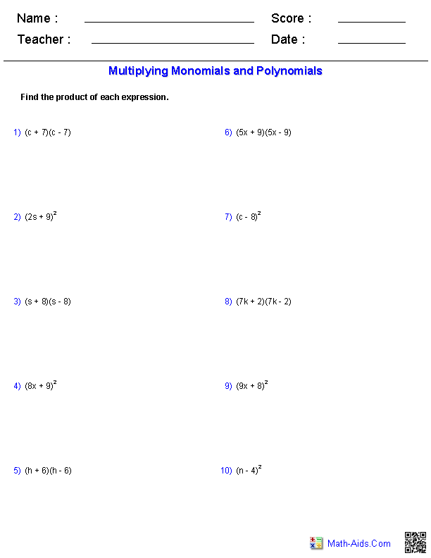 Maths Polynomials Class 9 Worksheet