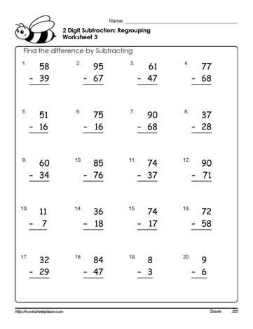 Math Worksheets 2 Digit Addition And Subtraction With Regrouping