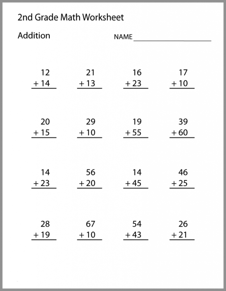 Subtraction Free Printable Math Worksheets For 2nd Grade