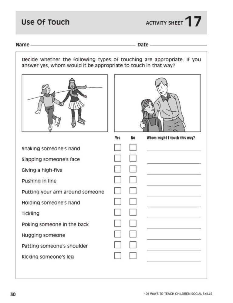 Free Printable Social Skills Worksheets For Kindergarten