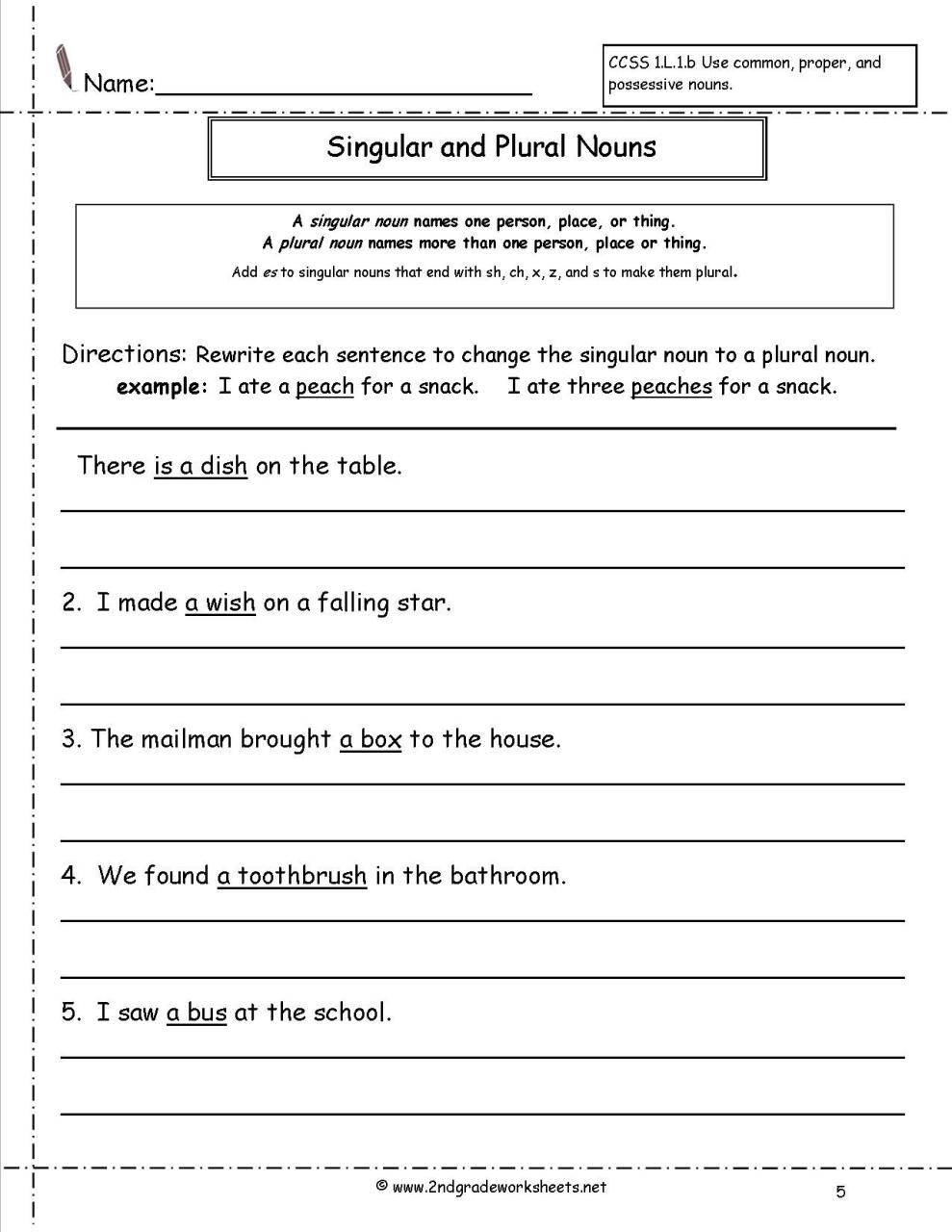 Plural Nouns Worksheet 5th Grade Pdf