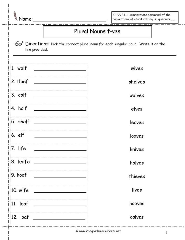 Singular And Plural Nouns Worksheets For Grade 1