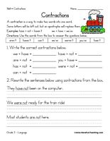 5th Grade Contractions Worksheet Answers