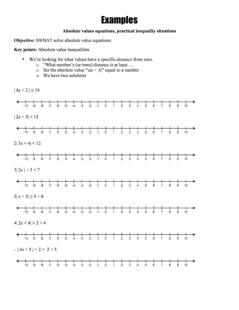Absolute Value Inequalities Word Problems Worksheet With Answers