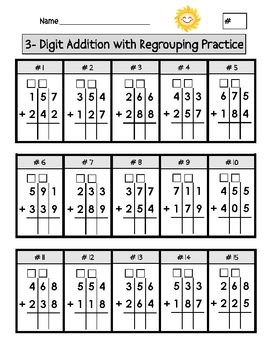 3 Digit Addition With Regrouping In The Ones Place Only