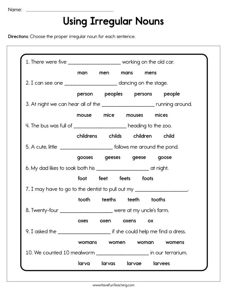 3rd Grade Plural Nouns Worksheet For Grade 3