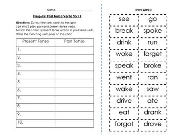 3rd Grade Irregular Past Tense Verbs Worksheet