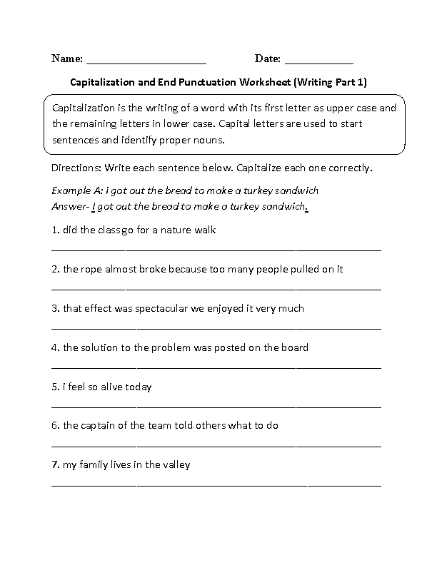 Capitalization Worksheets 4th Grade Pdf