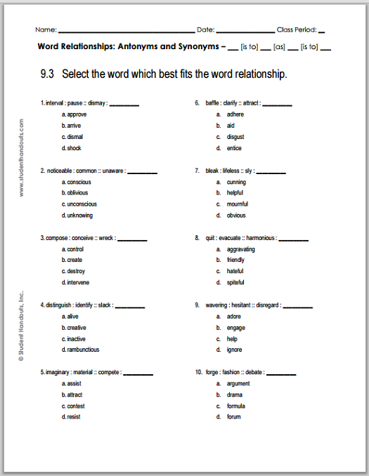 Drama Vocabulary Worksheets Pdf