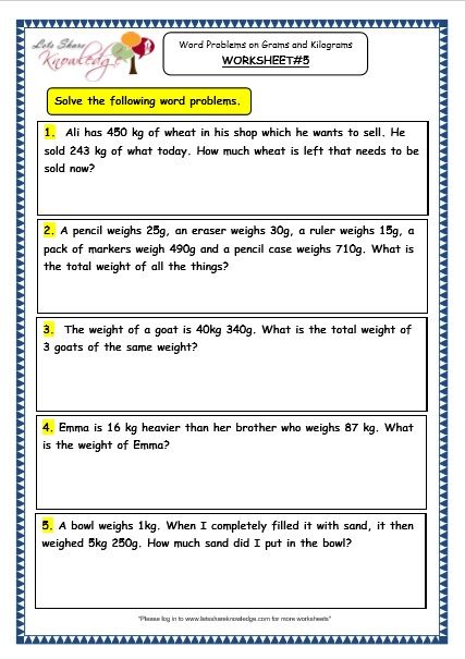 3rd Grade Grade 3 Math Word Problems Worksheets