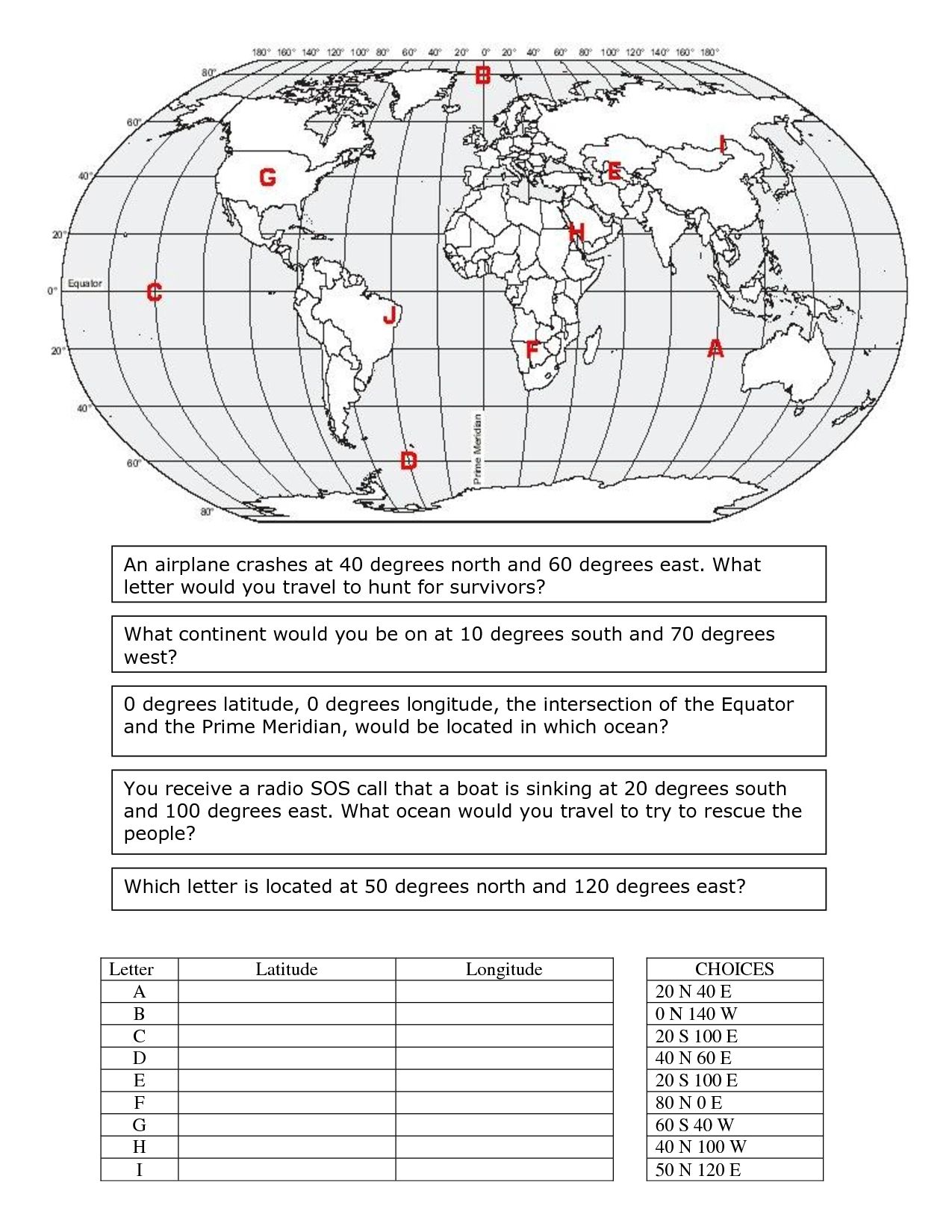 Latitude And Longitude Worksheets 7th Grade Pdf