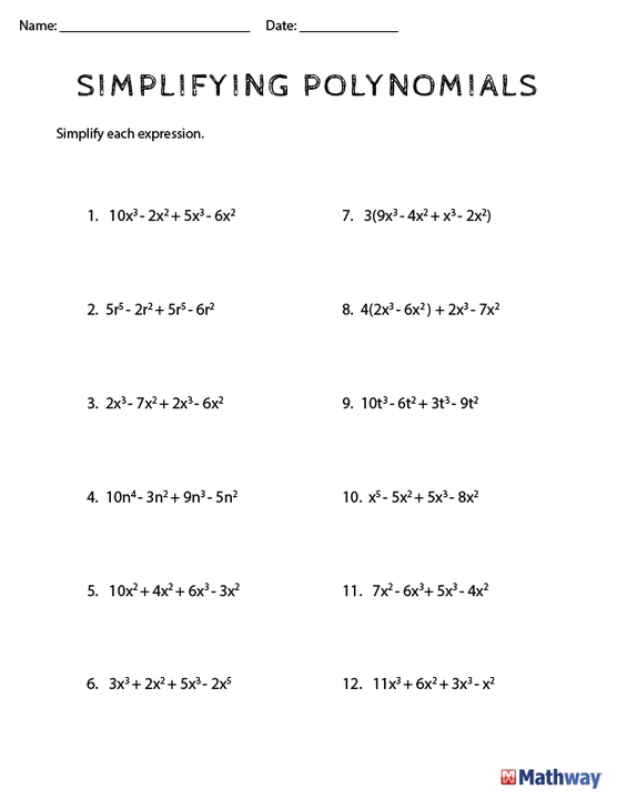 Polynomials Worksheet Grade 8 Pdf