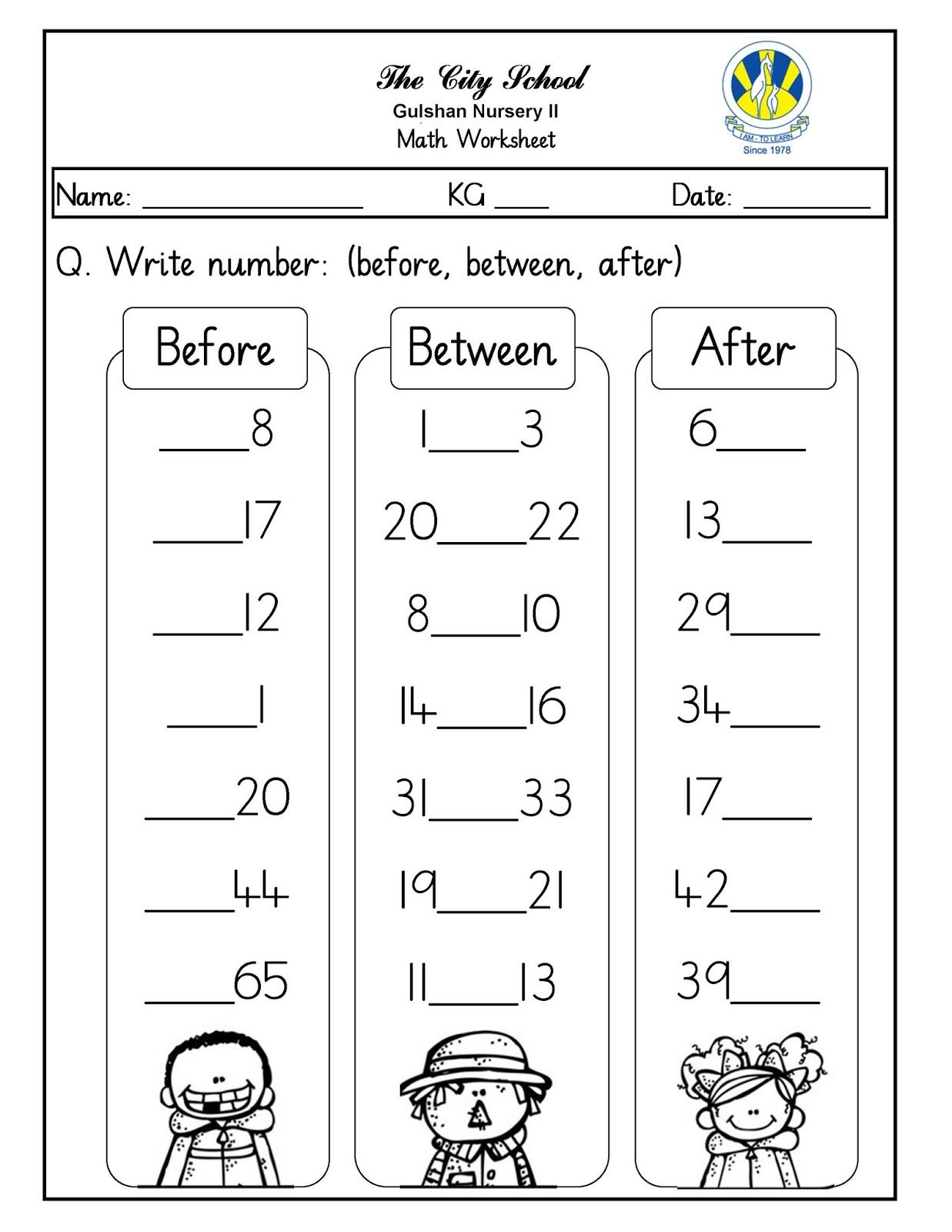 Numbers Before, After, and Between / FREE Printable Worksheets