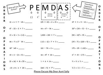 6th Grade Sixth Grade Pemdas Worksheets
