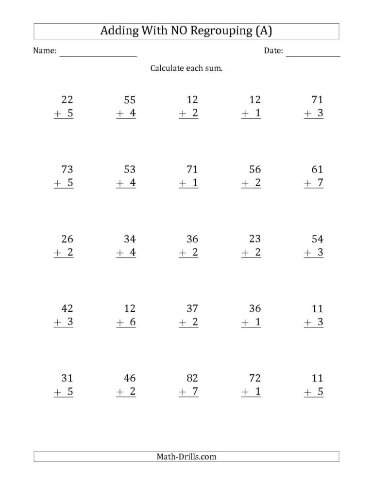 Printable Double Digit Addition And Subtraction Without Regrouping