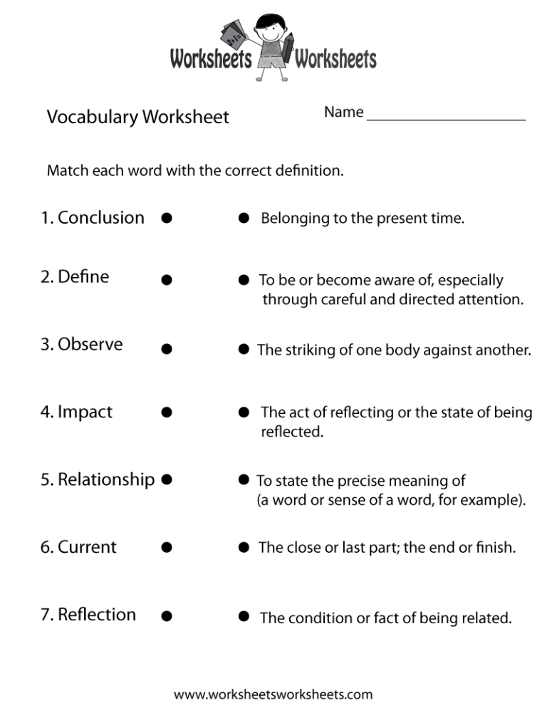 English Vocabulary Worksheets For Grade 7