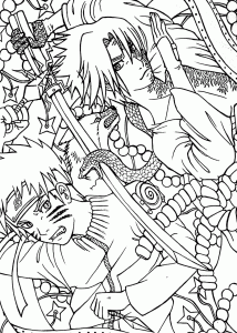 Naruto vs Sasuke anime coloring pages for kids, printable free