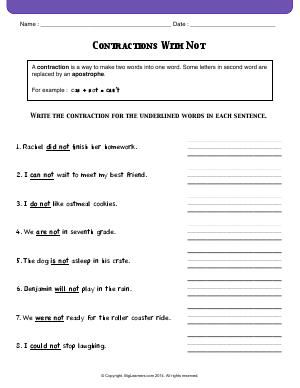 5th Grade Contractions Worksheet Grade 5